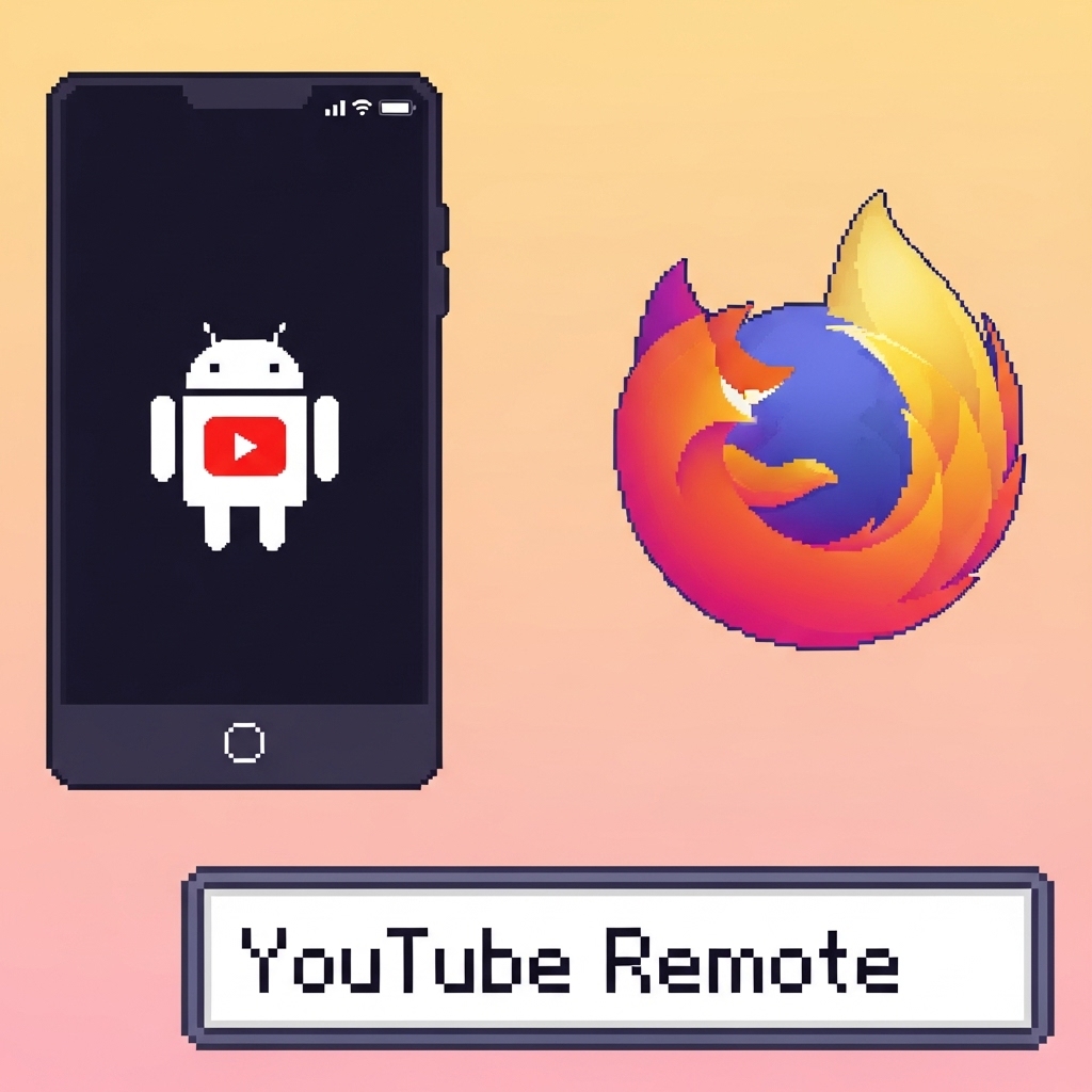 A phone with the Android logo and to the right of it a Firefox logo. At the bottom is a textbox that reads 'Youtube Remote'